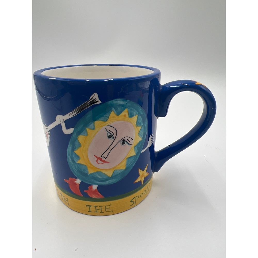Buon‎ Giorno Hand Painted Sun Moon Stars Mug Cup  4" deep  4"  wide